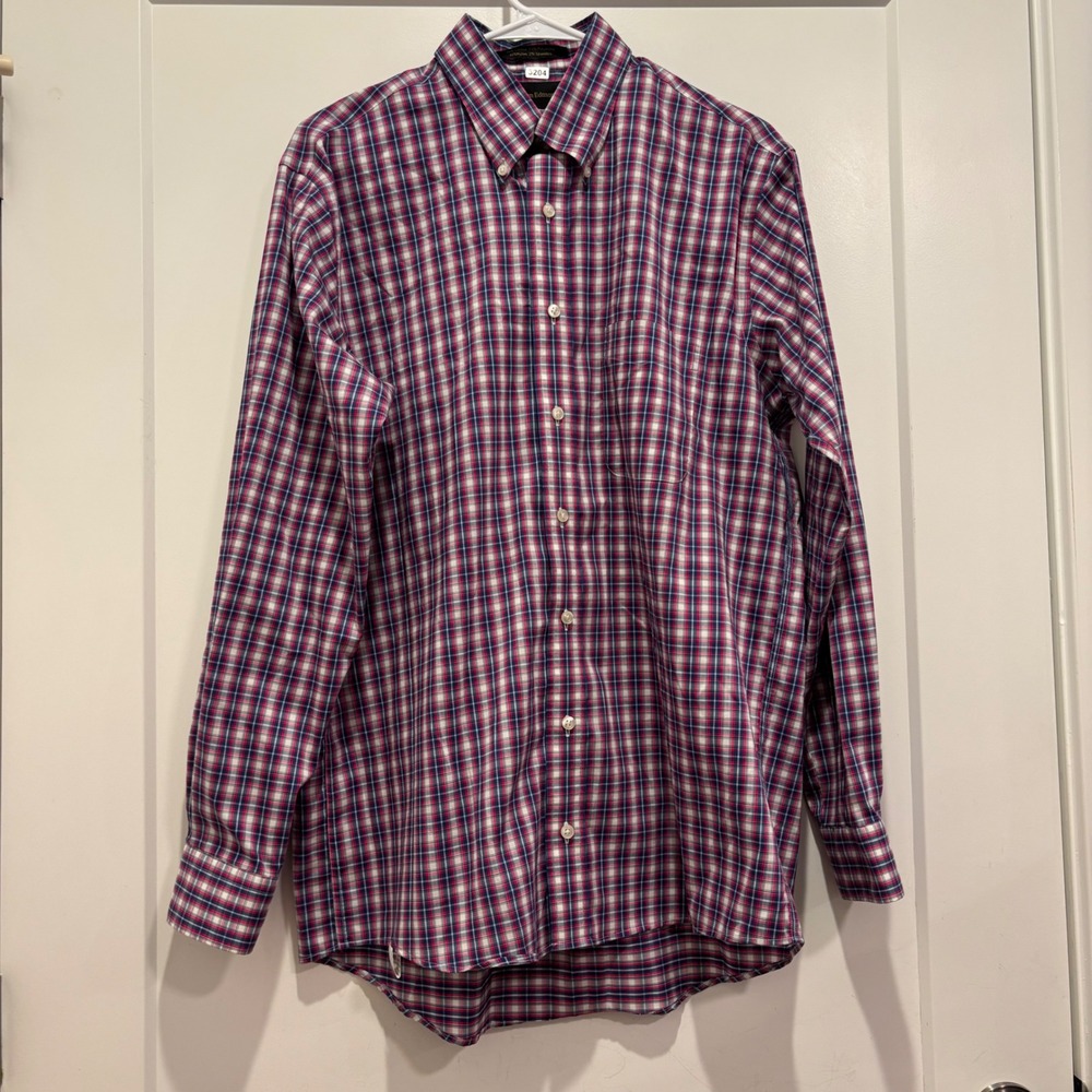 Allen Edmonds Performance Mens Plaid Long Sleeve Button Down Shirt Red Blue M